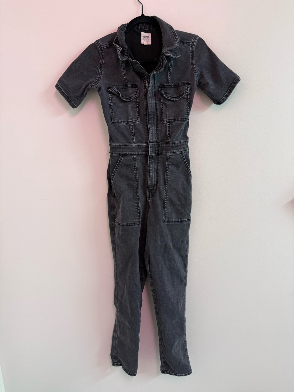 aerie faded black Short-Sleeve Utility Jumpsuit